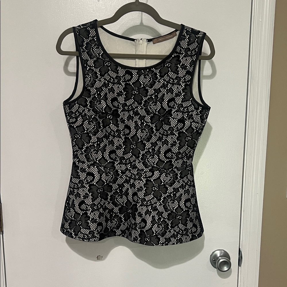 Limited Editions Black and White Lace Peplum Tank Top